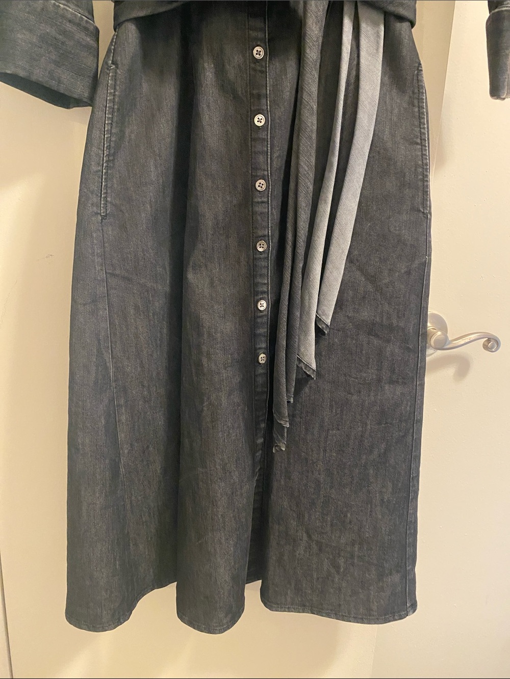 Kenneth Cole Reaction Dark Denim Wrap Midi Shirt Dress Heavy Denim Size 10 - Picture 9 of 15